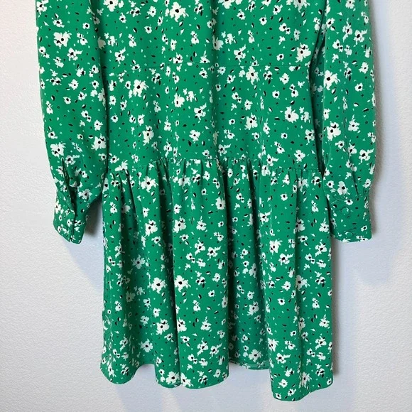 Karl Lagerfeld Paris Size-4 Green Floral Shirt Dress Long Sleeve Ruffle Zip - Picture 16 of 16